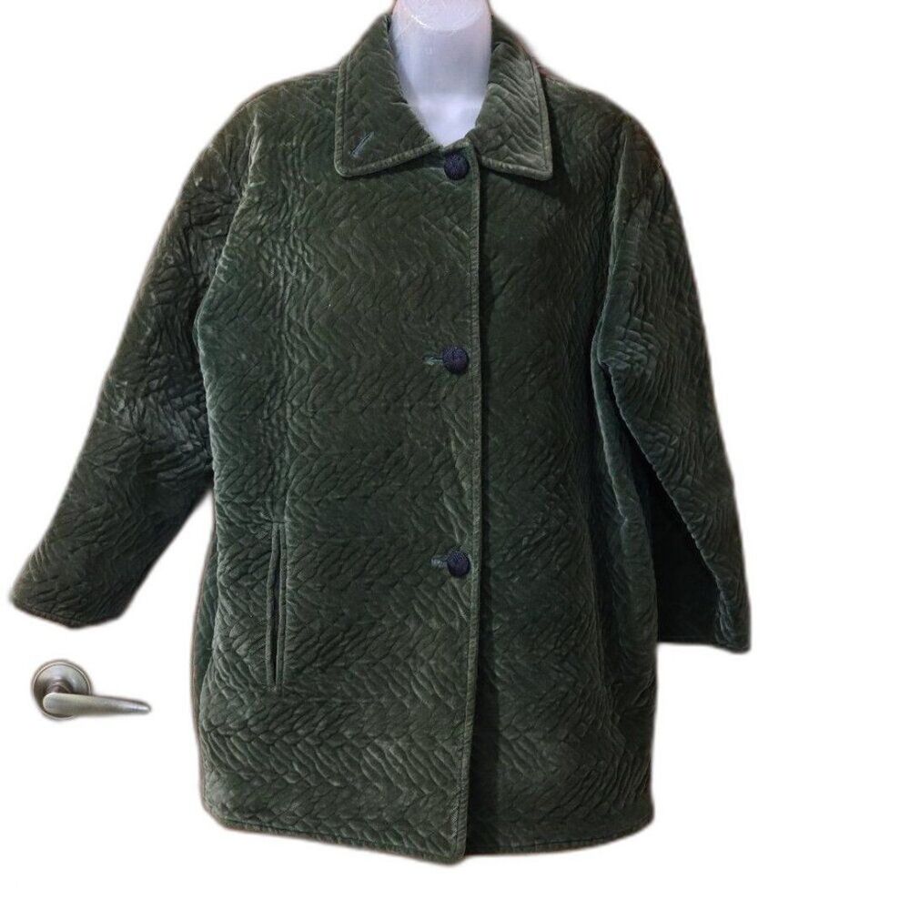 Carol Cohen Collectibles Vintage Olive Quilted Velvet Short Duster Coat L